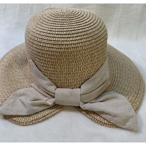 Womens Straw Hat One Size D&Y Brown Beach Floppy Boho Linen Bow Style ABU201724